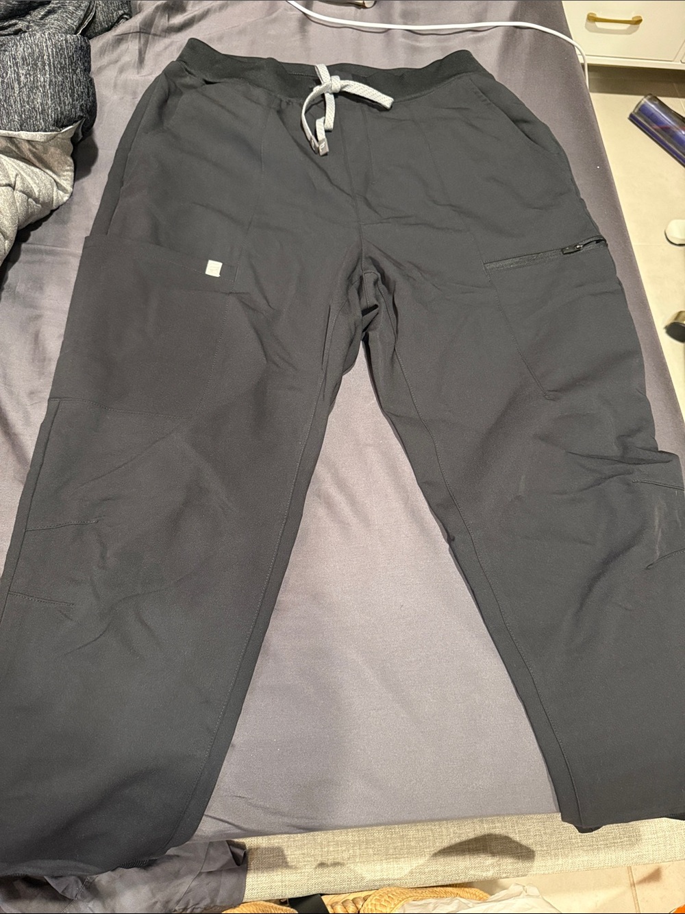 Fabletics Black Jogger Scrubs with Gray Drawcord